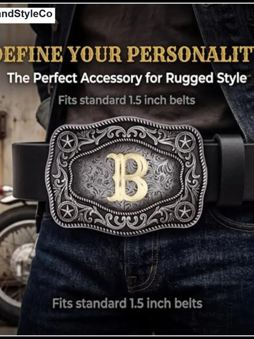 Western Initial Belt Buckle for Men & Women - Zinc Alloy, Quick Release,